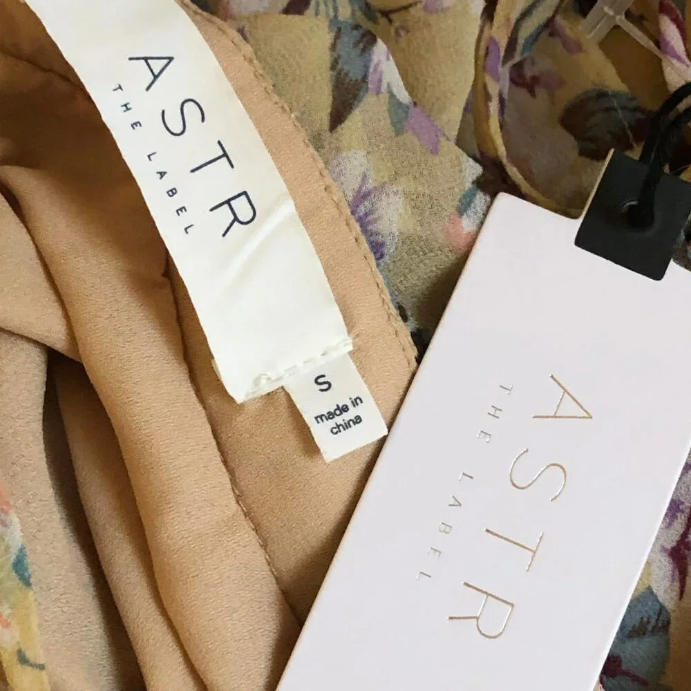 NWT ASTR the Label Rosana Chiffon Ruffle Tiers Maxi Dress Yellow Purple Floral S